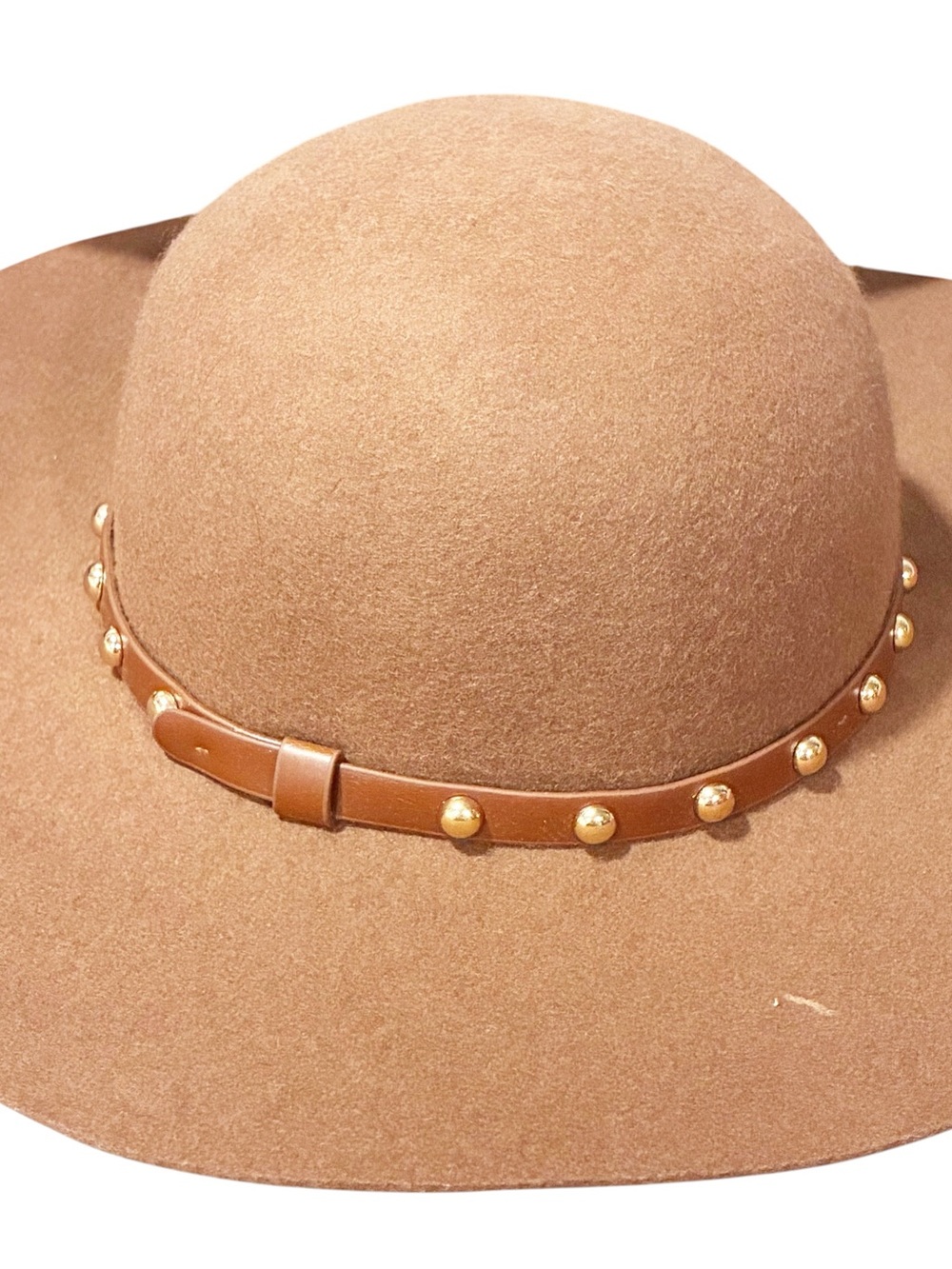 Brown Wool Belted Studded Fedora Hat One Size